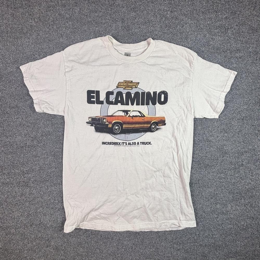 Gildan Mens M White Cotton Chevrolet El Camino Graphic T-Shirt 5000